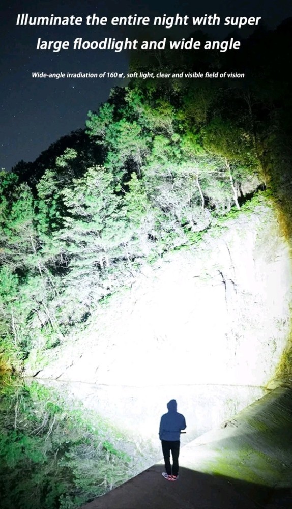 Led Flashlight With Display Light Type C USB Charging Built-in Battery