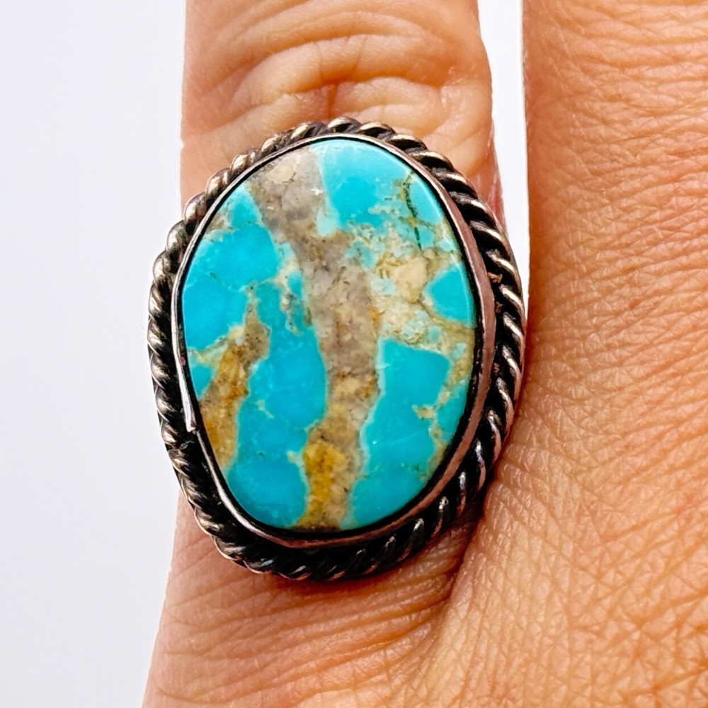 Vintage Navajo Native Turquoise Silver Ring Size 6