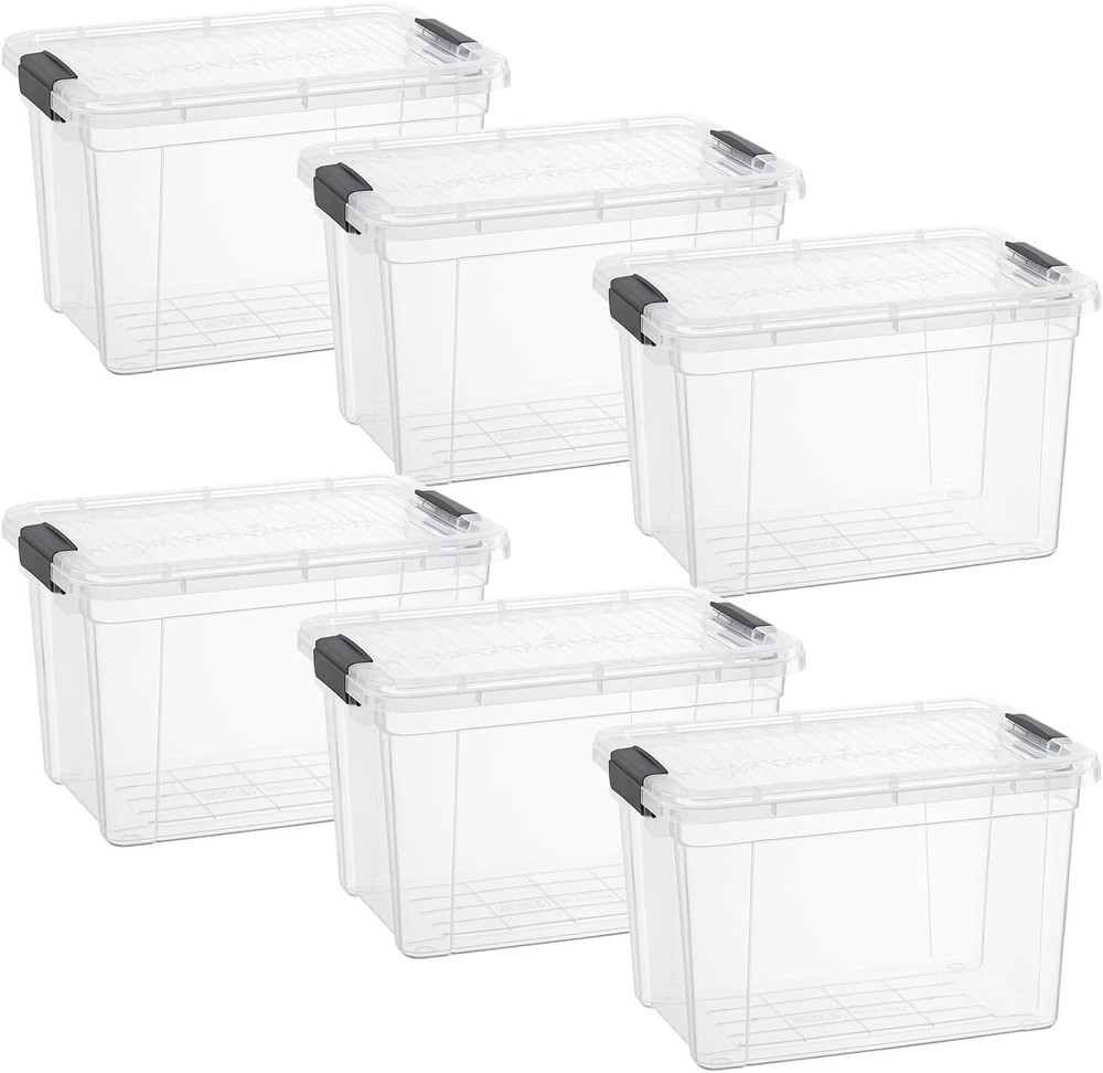 Superio Clear Storage Bins with Lids, 6 Pack- Plastic Storage Boxes - 49 Quart