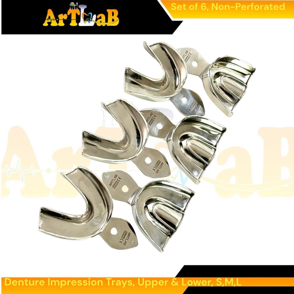 Set of 6 Denture Impression Trays, Upper & Lower, Small, Medium, Large, Plain