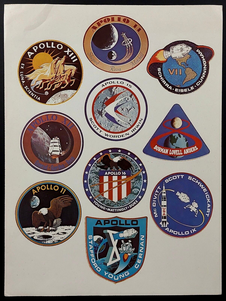 Apollo 7 thru Apollo 16 Space Mission emblems permanent decals 8 x 10 sheet!