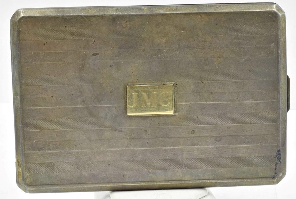 Antique EJB Sterling silver solid 14k gold Plate lined Cigarette Case 147grams