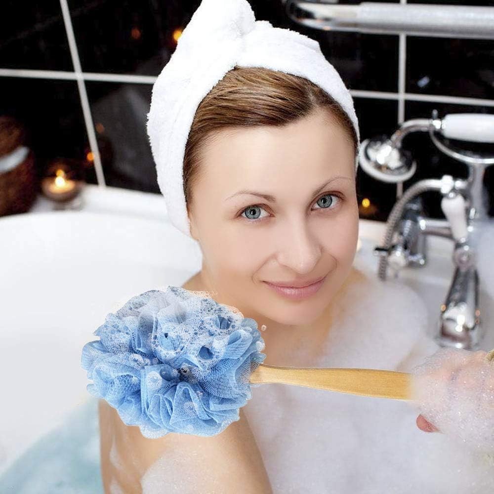 Long Handle Exfoliating Back Scrubber with Loofah Sponge for Shower Use