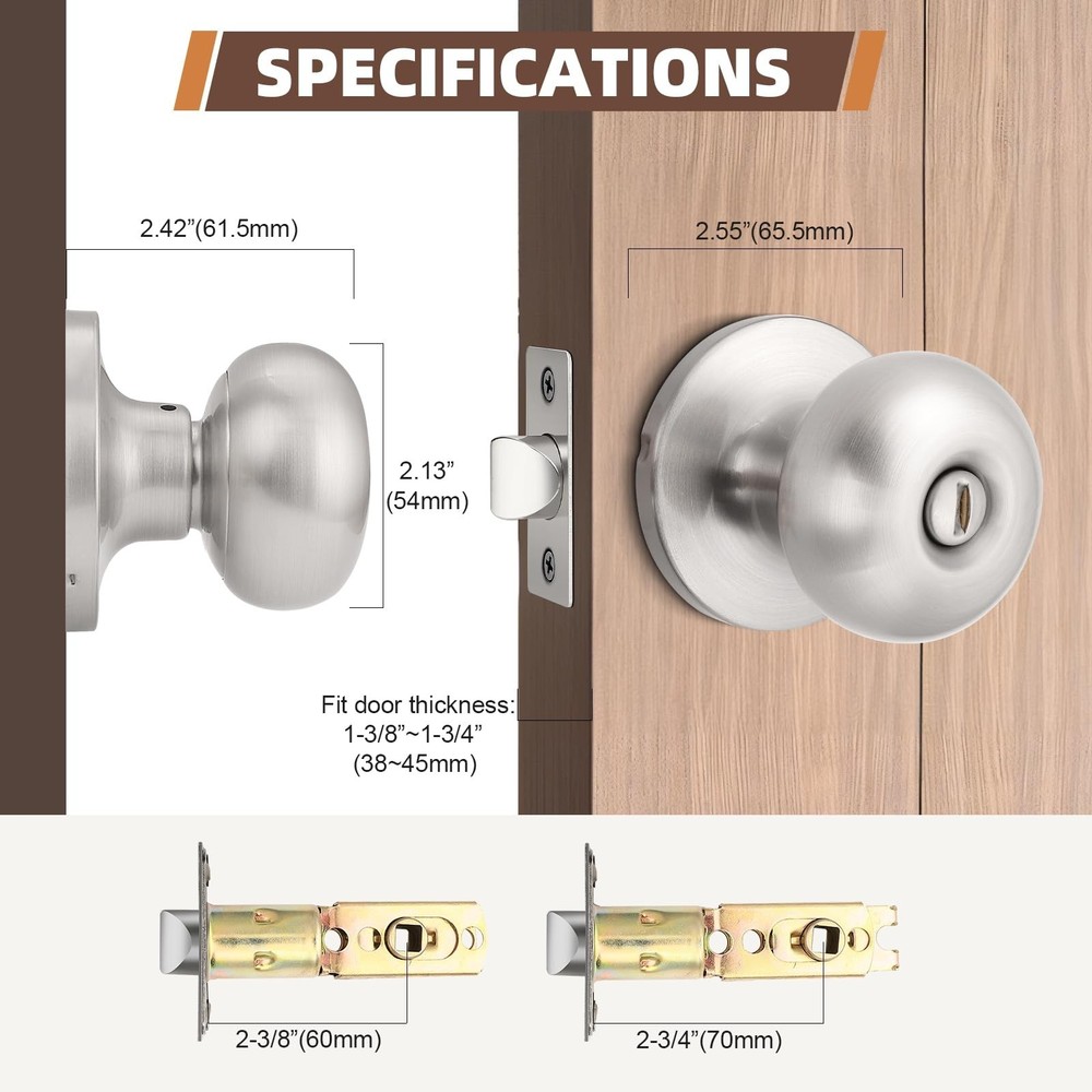GOBEKOR Brushed Nickel Door Knobs Privacy Door Knobs Interior for Bedroom Bat...