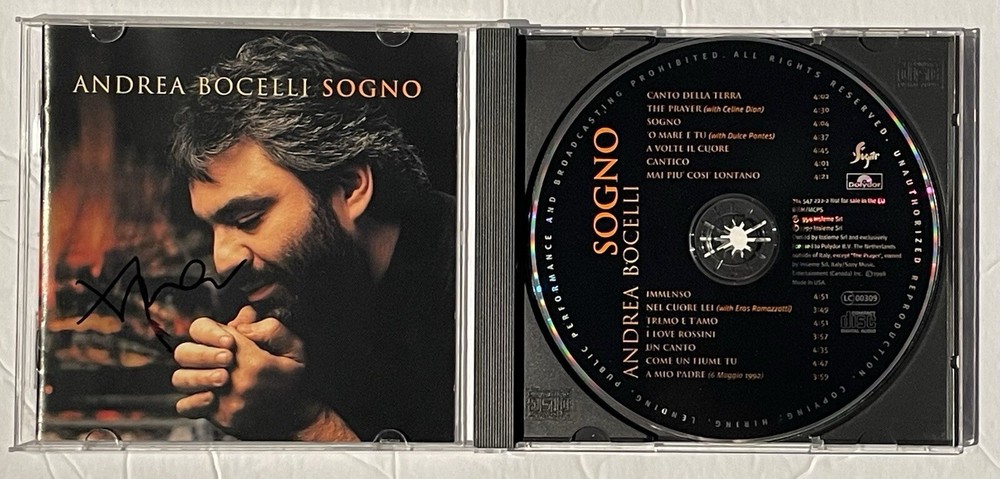 Andrea Bocelli Sogno Signed CD Booklet