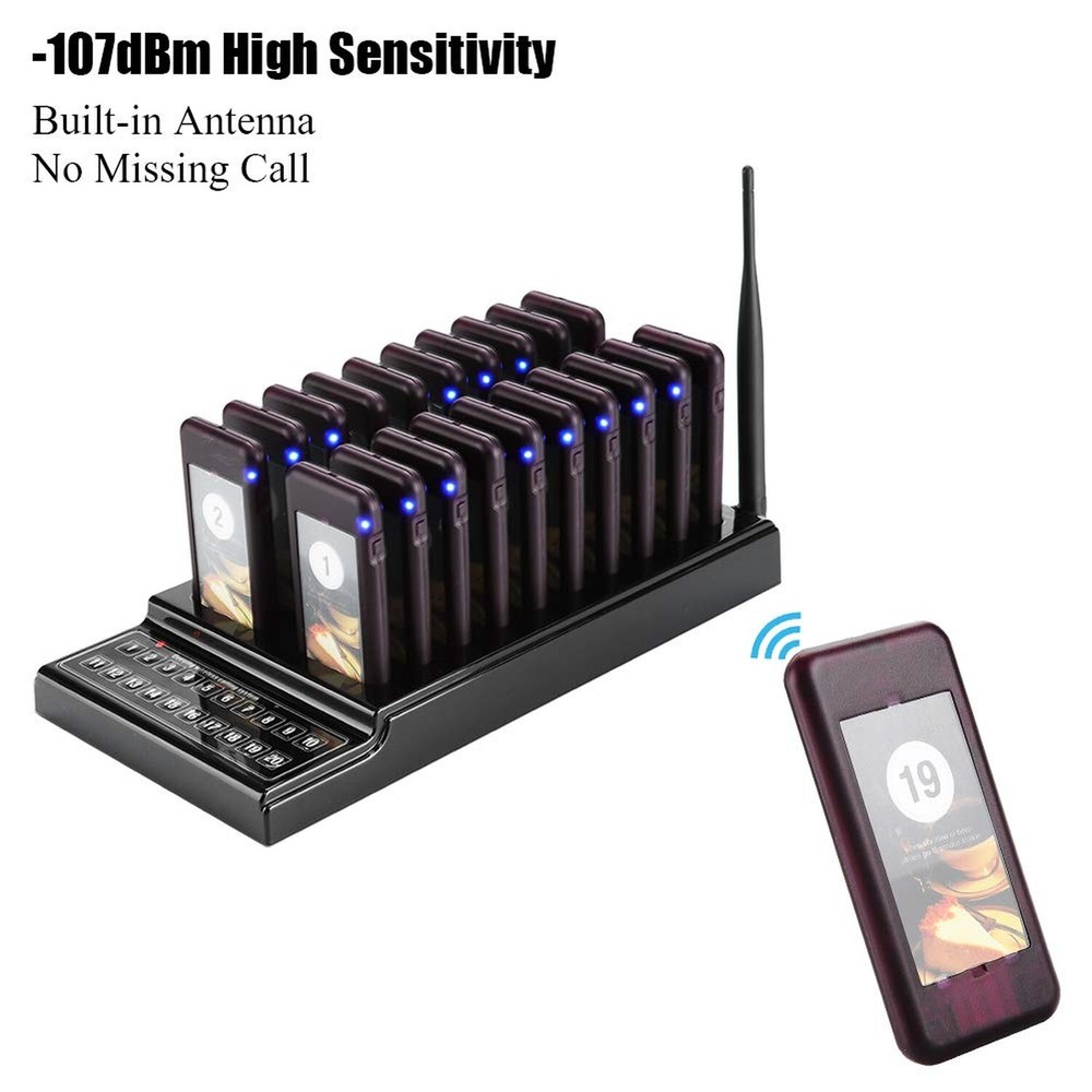 20 Channels Wireless Calling System, Restaurant Guest Paging System with Char...