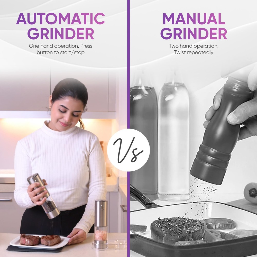Rechargeable Automatic Salt and Pepper Grinder Set - Hand Operation with Ligh...
