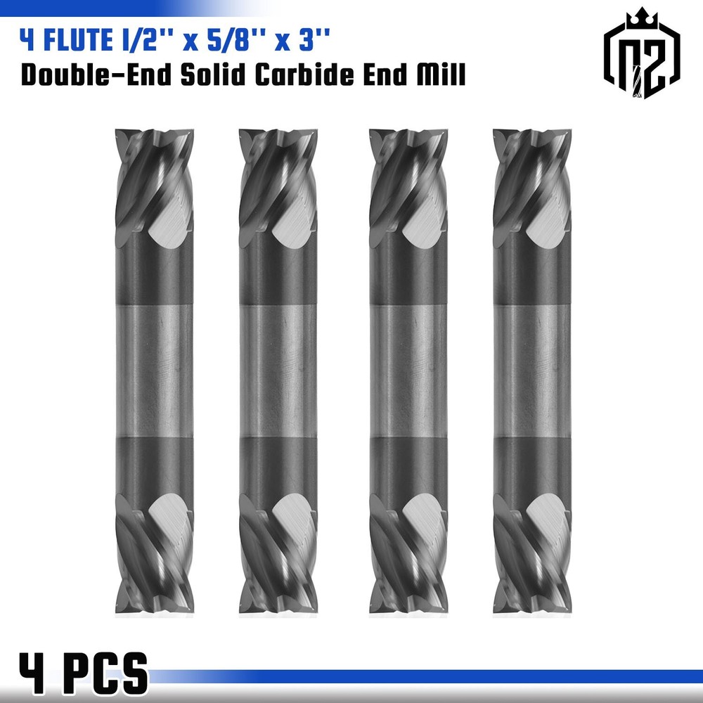 4PCS 4 Flute 1/2" x 5/8" x 3" Solid Carbide End Mill - Double End AlTiN Coated
