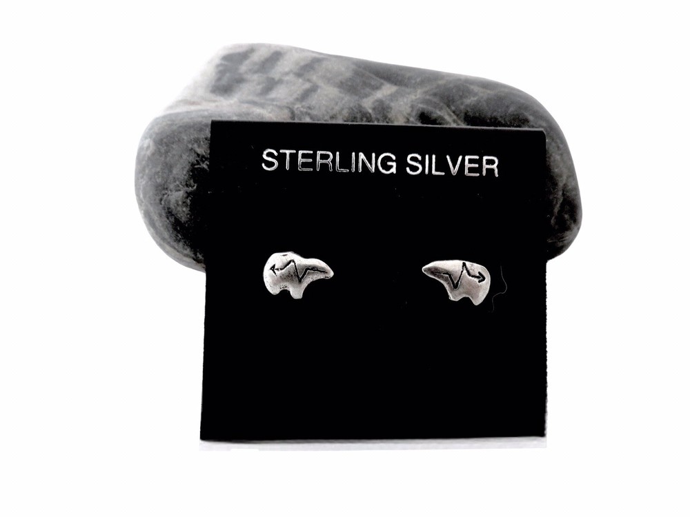 Solid 925 Sterling Silver Heartline Zuni Bear Stud Earrings