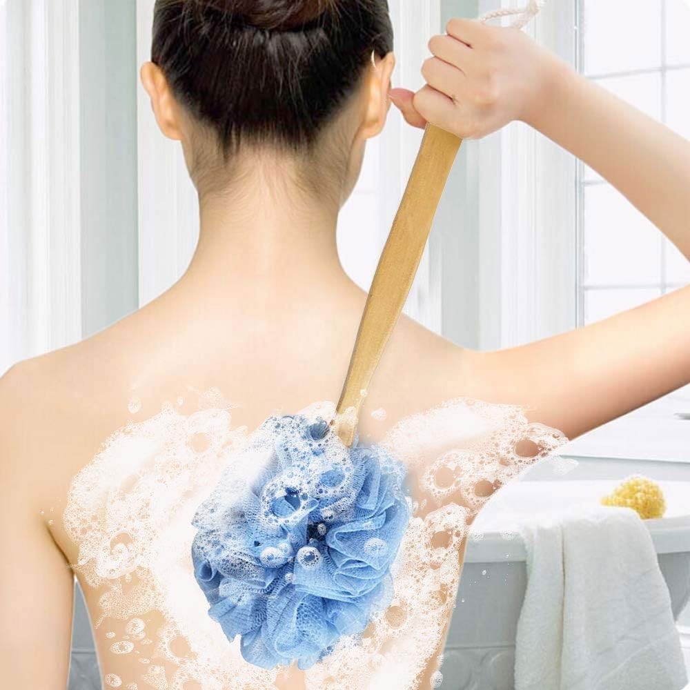 Long Handle Exfoliating Back Scrubber with Loofah Sponge for Shower Use