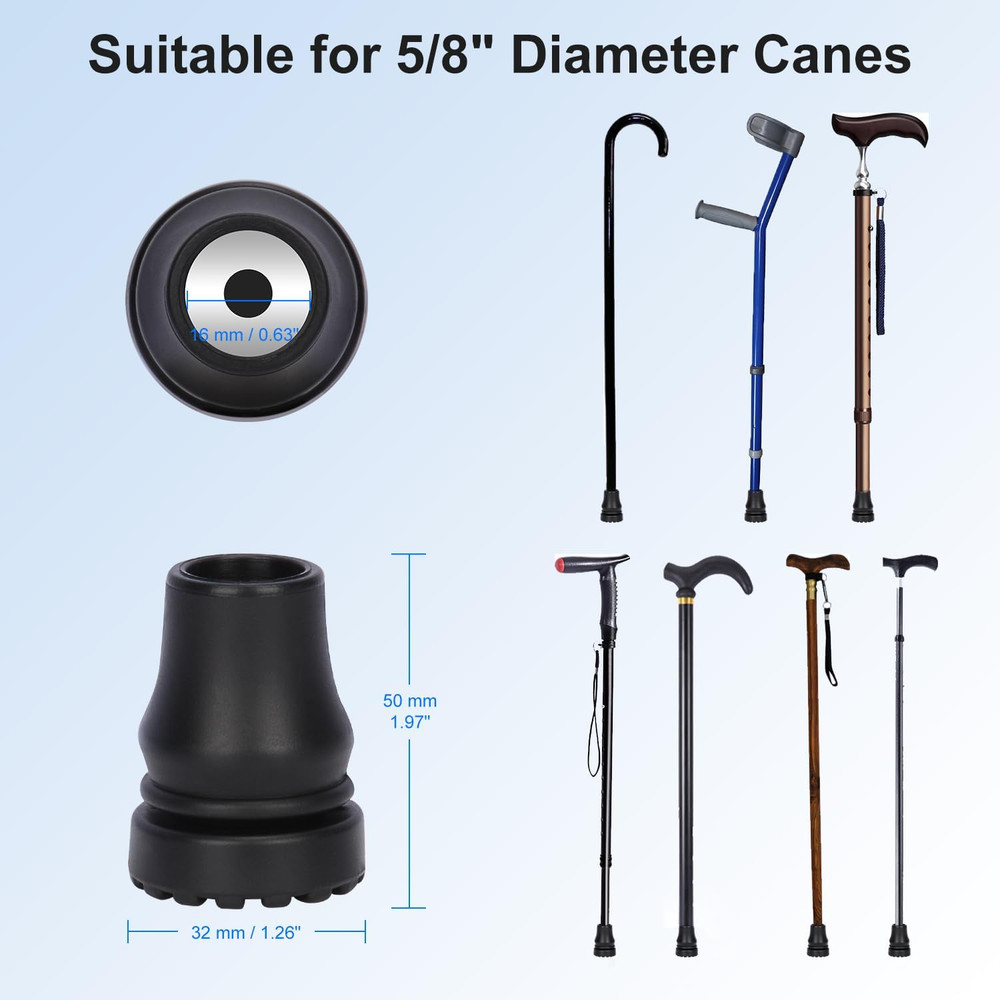 Rubber Cane Tips, (5/8", 4-Pack) Heavy Duty Walking Cane Tips, Anti-Slip Replace