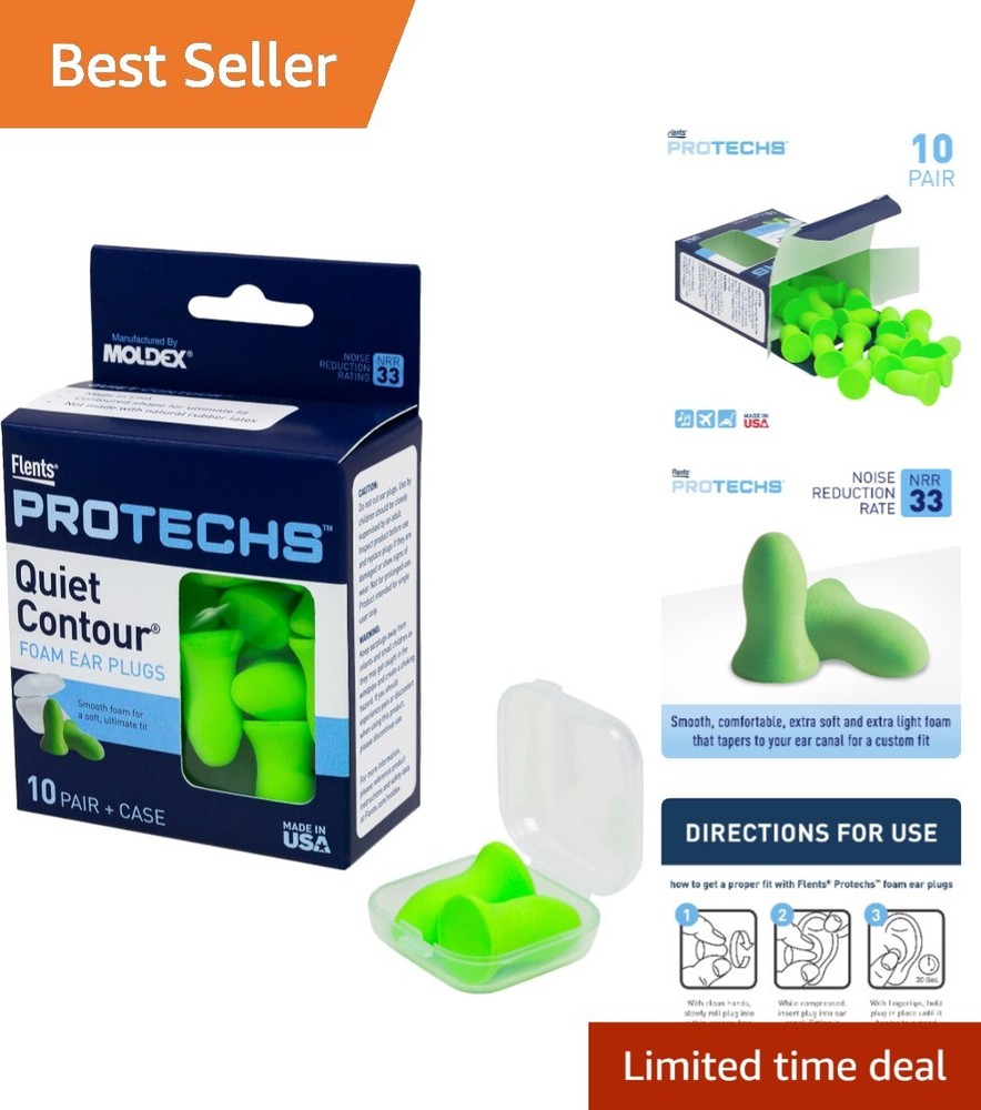 Protechs Foam Ear Plugs, 10 Pair with case Sleeping, Snoring, Loud Noise, Tra...