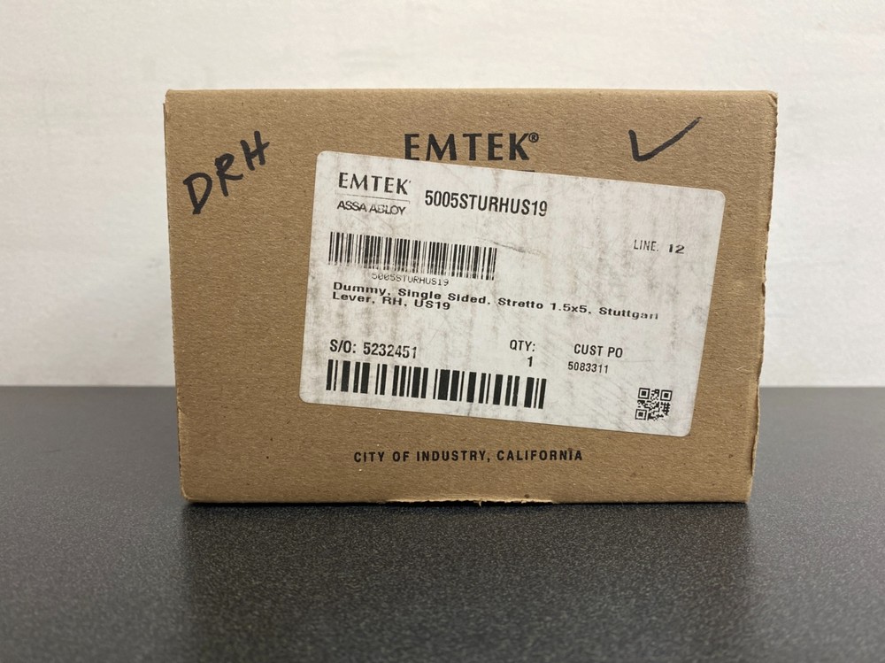 Emtek 5005US19 5 Inch Long Stretto Rectangular Single Dummy Sideplate Flat Black