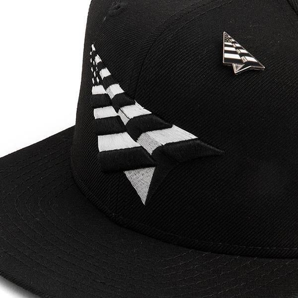 Paper Planes Black on White Snapback Hat with Green Undervisor