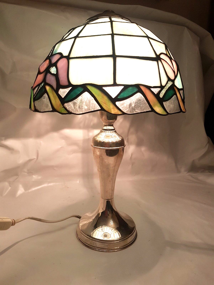TIFFANY STYLE LAMP SILVER 800 HALLMARKED, 1970s