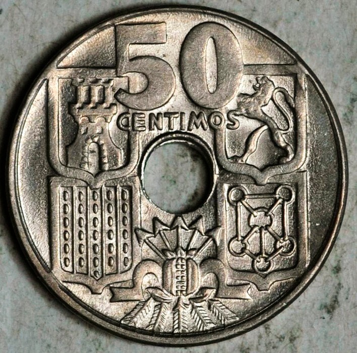 1949 (54) SPAIN 50 CENTIMOS (BRILLIANT UNC!)