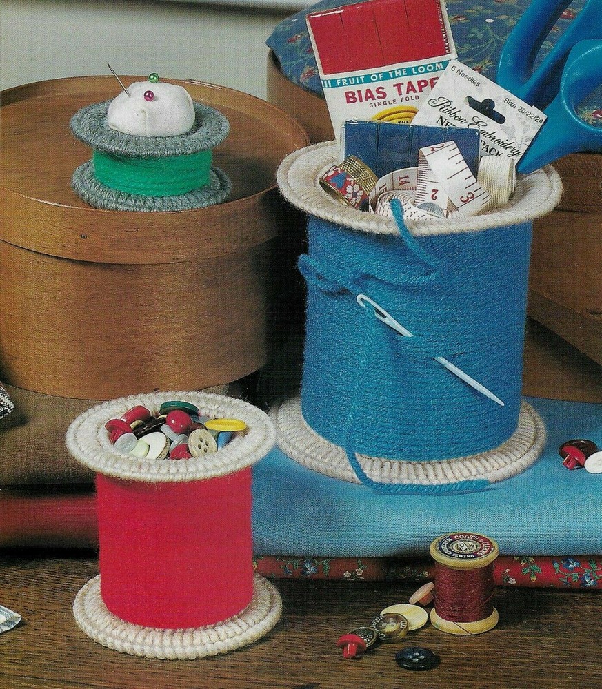 SPOOLS & BOBBINS 3 SEWING ORGANIZERS PLASTIC CANVAS PATTERN INSTRUCTIONS