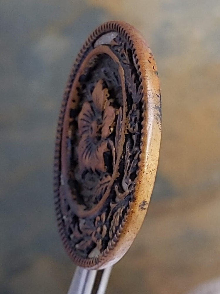 Large Vintage Brass Flower Picture Button with Openwork