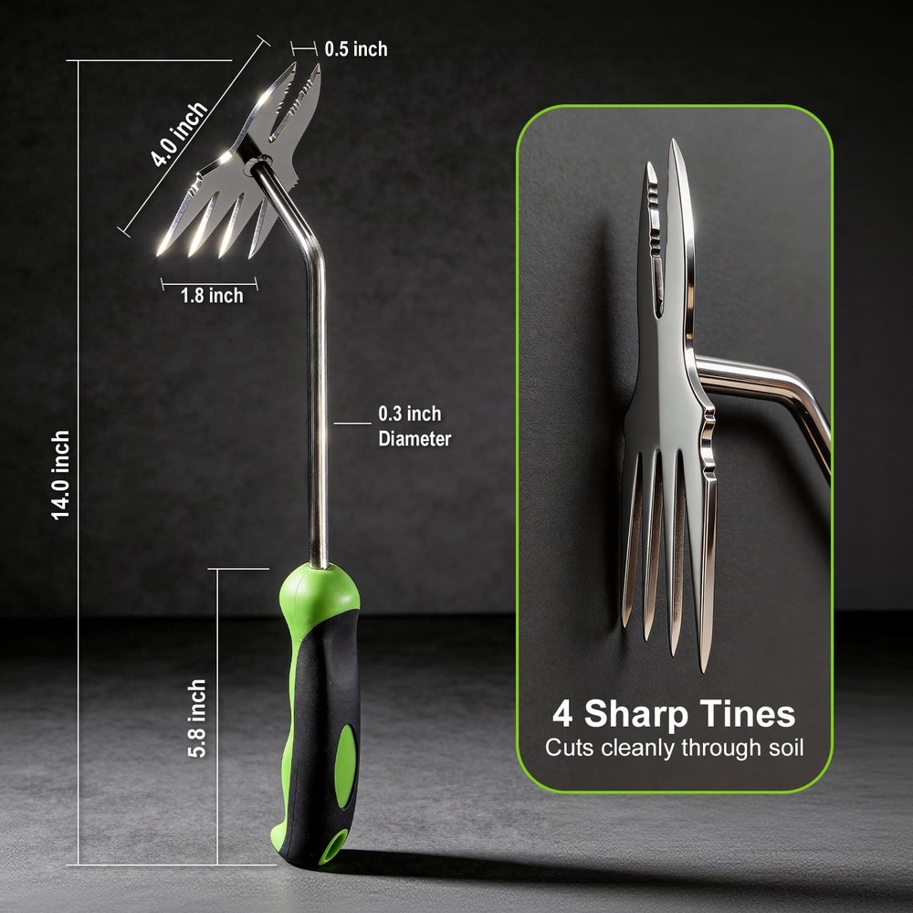 Hand Weeder Puller Tool, Heavy-Duty Stainless Steel Root Removal Tool with Er...