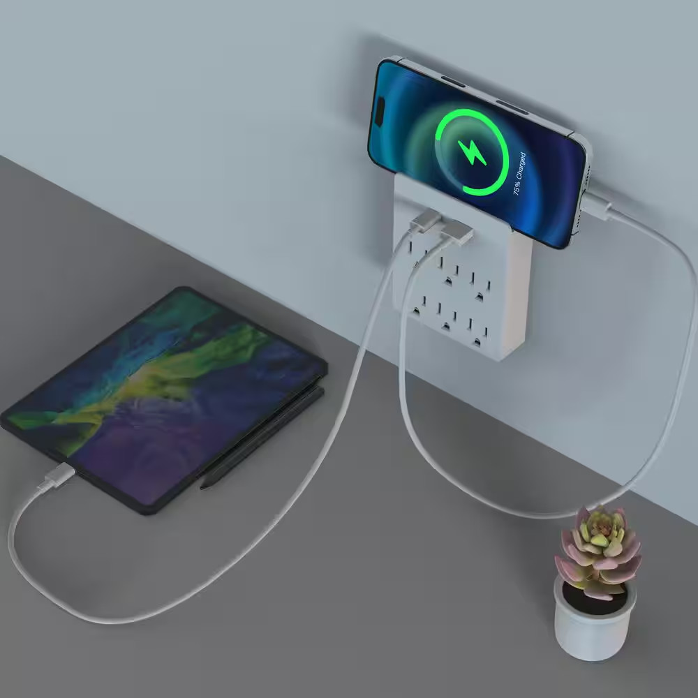 15 Amp 6 Grounded Outlet AC/DC Adapter, White