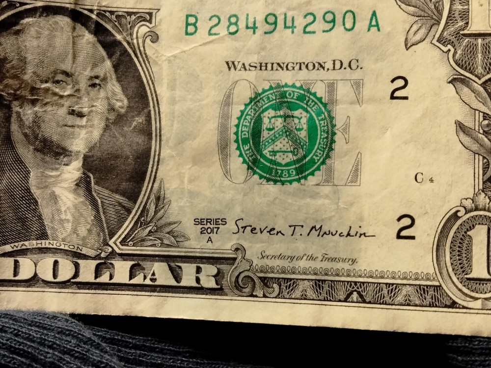 2017 A $1 Bill Wet Ink Transfer