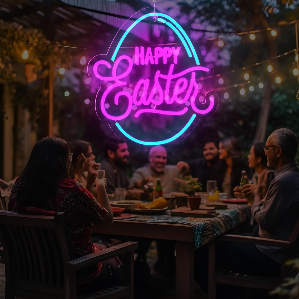 Baquler Easter Neon Sign for Wall Decor Egg Happy Easter LED Neon Light Windo...
