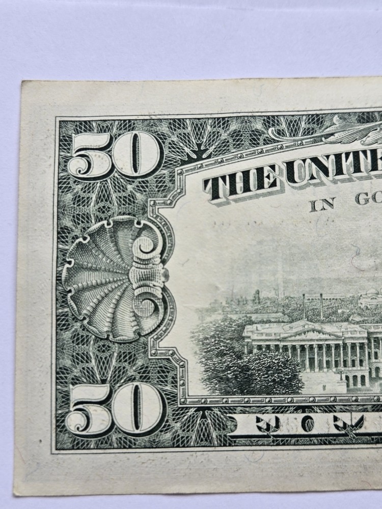 1993 $50 Dollar Bill Error Bleed Through Both Sides Paper Money MISALIGNMENT