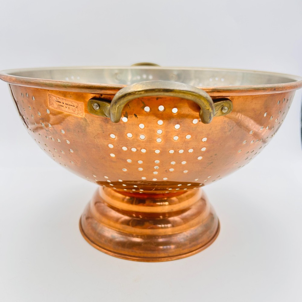 Benjamin & Medwin Copper Footed Strainer Colander Bowl with Brass Handles VTG