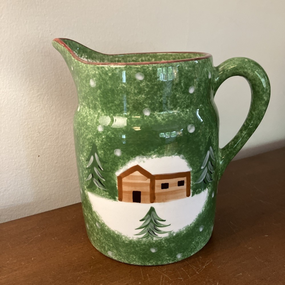 The Cellar Log Cabin Christmas Snowy Winter Dinnerware 7" PITCHER