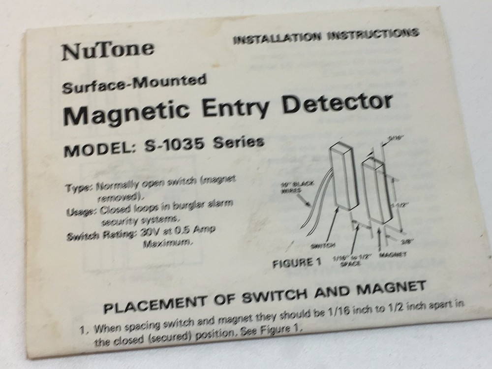 NuTone S-1035W Magnet & Magnetic Detector Switch Combination Closed Loop