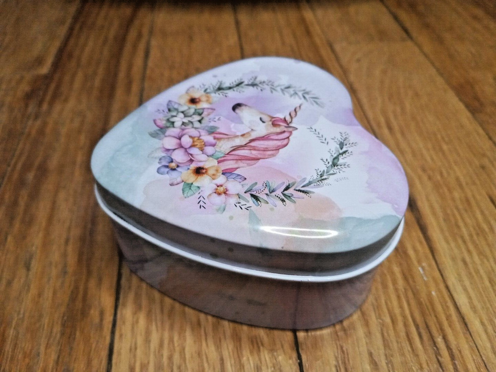 Unicorn Storage Tin Heart Shaped Small Decorative Unbranded Container