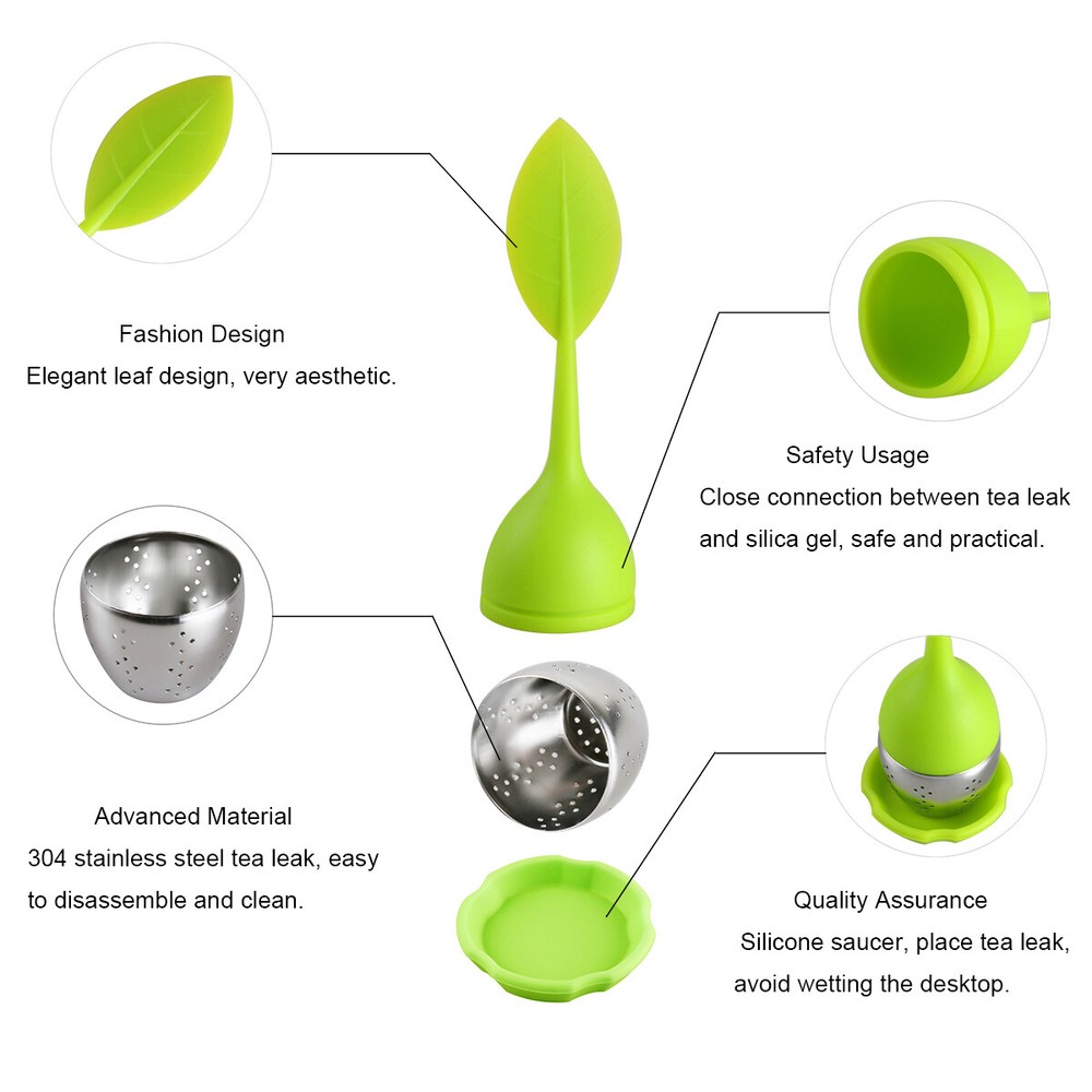 4x Silicone Leaf Tea Infuser Stainless Tea Strainer Herbal Spice Filter Diffuser