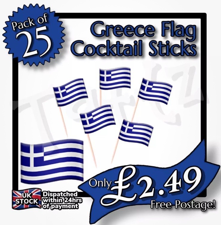 25x Greece Flag Cocktail Sticks