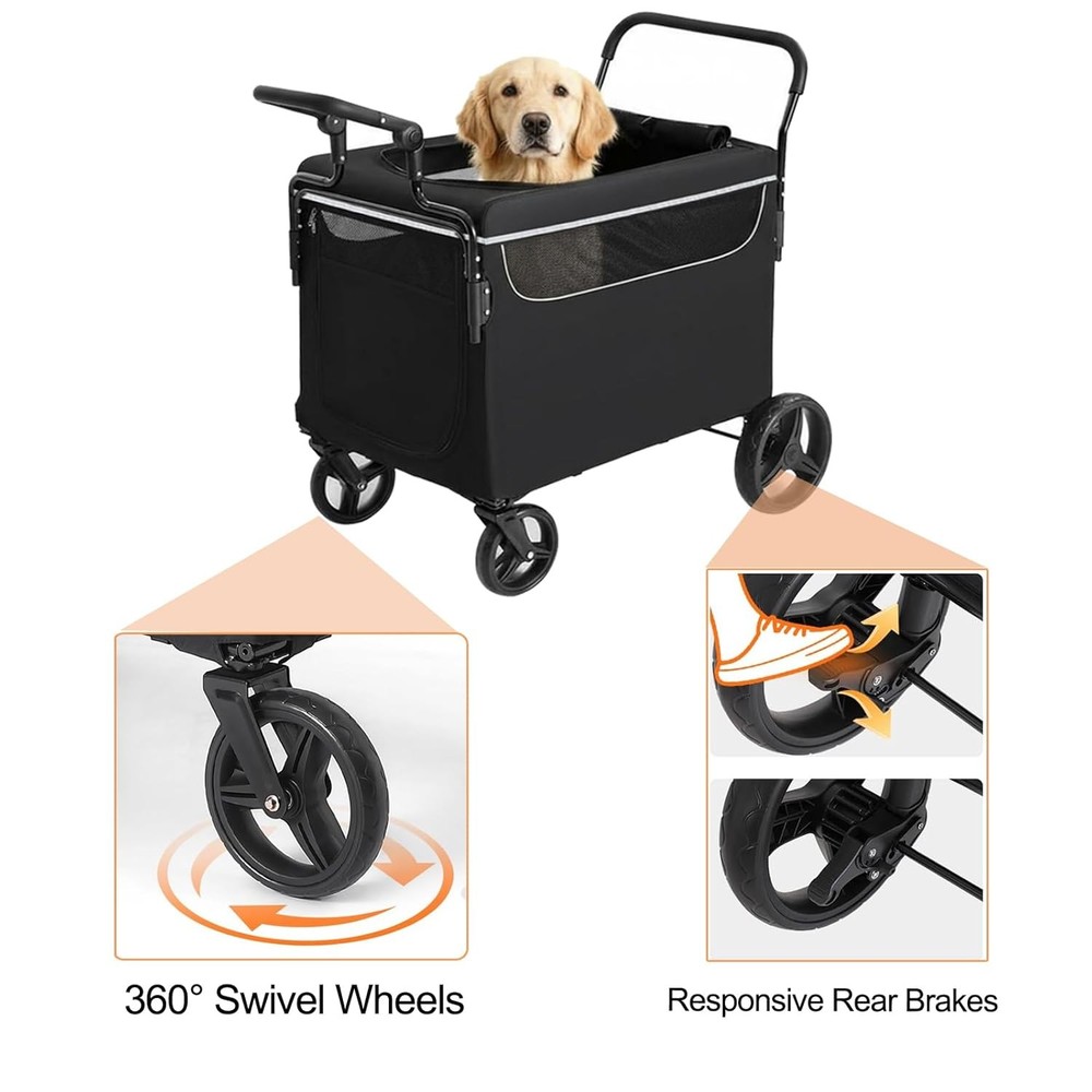 2-in-1 Push-Pull Dog Wagon Stroller for Large Dogs, Foldable with Ramp & Brake