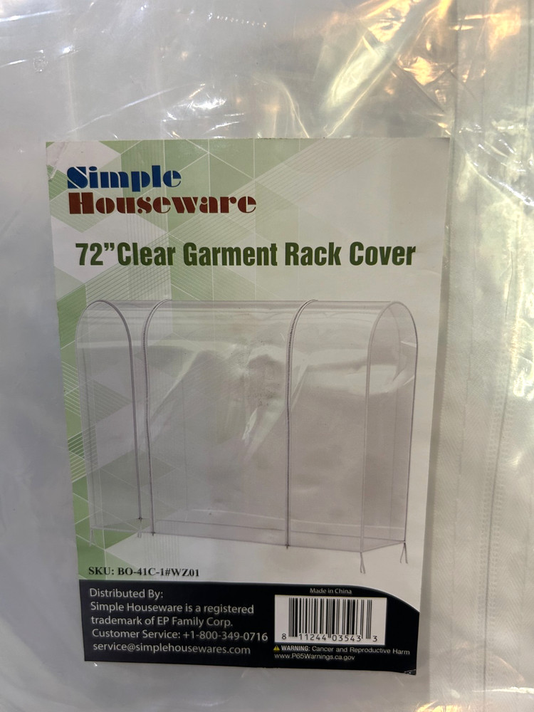 Simple Houseware 72" Clear Garment Rack Cover - NEW