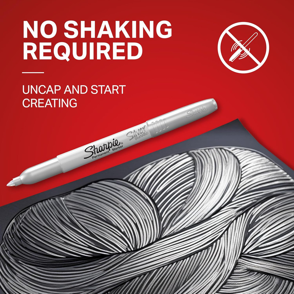 Sharpie Metallic Permanent Markers, Fine Point, Metallic Silver, 36 Count