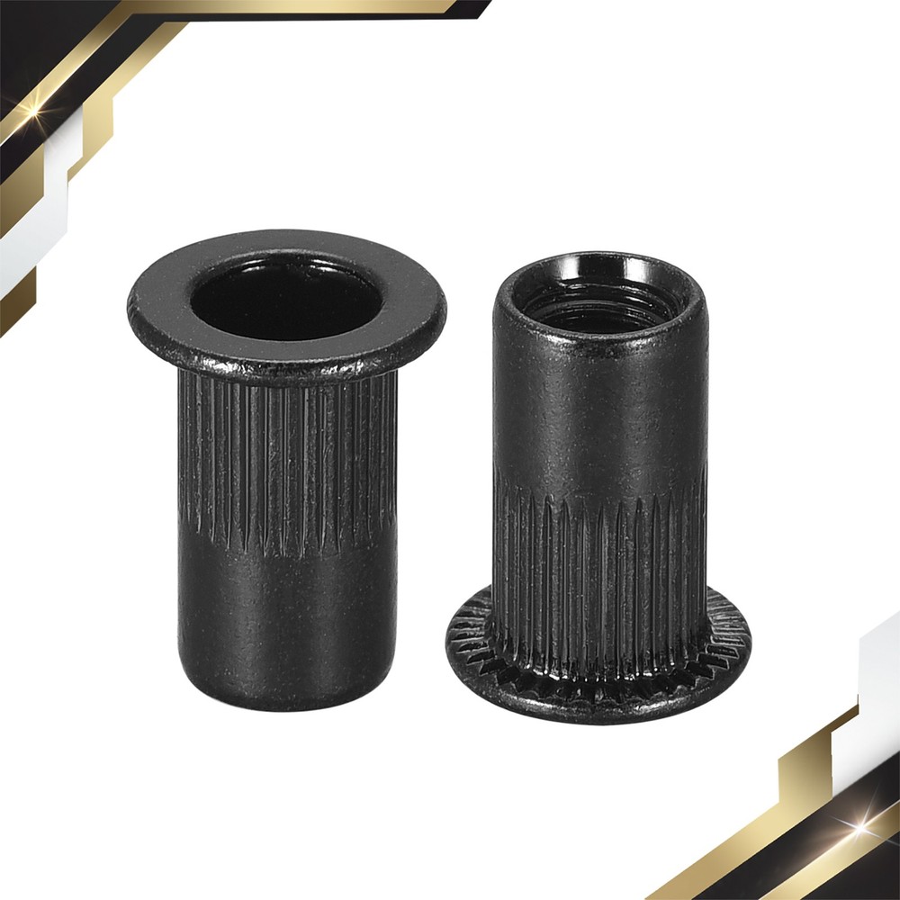 20 Set M5 Rivet Nuts Carbon Steel Knurled Flat Head Threaded Insert Nut Black