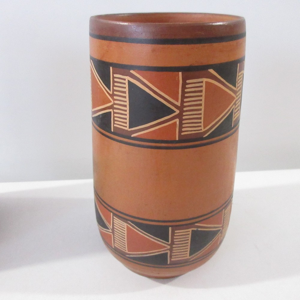 Peruvian Red Clay Earthenware Vessels Drinking Cup Vase Handmade Hand painted