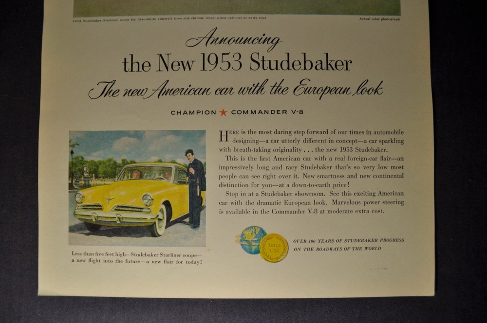 1953 Studebaker Starliner Coupe Single Page Ad Sheet Excellent Original 53