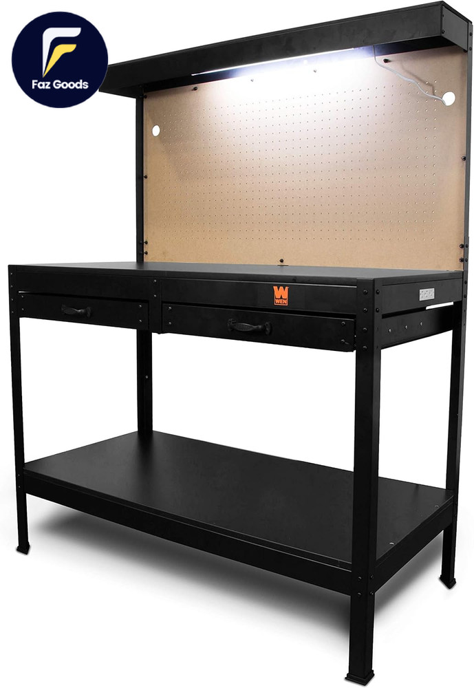 48-Inch Workbench with Power Outlets and Light Black