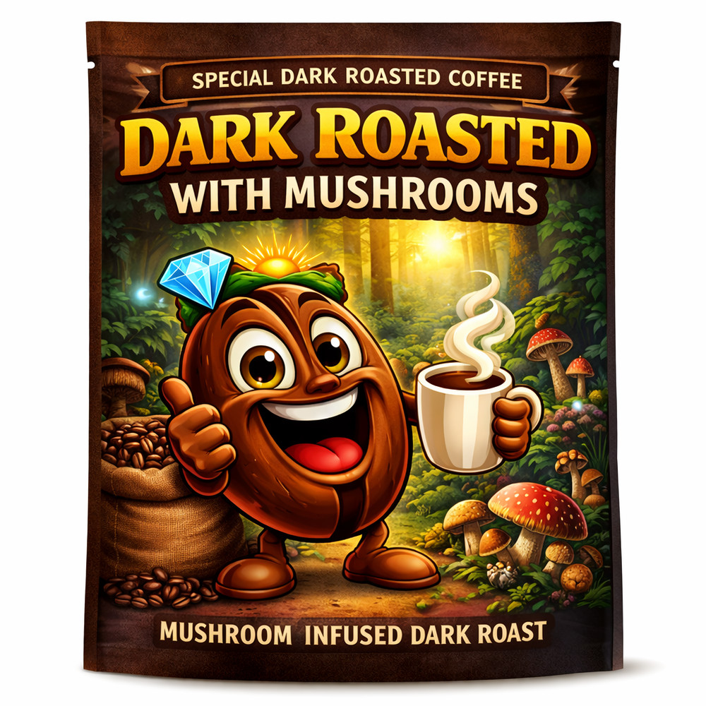 Dark Fresh Roasted Coffee with Mushrooms