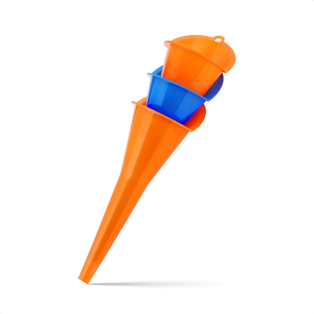 Aferrizu Oil Funnel 3-Pack, Multi Function Plastic Long Neck Clear