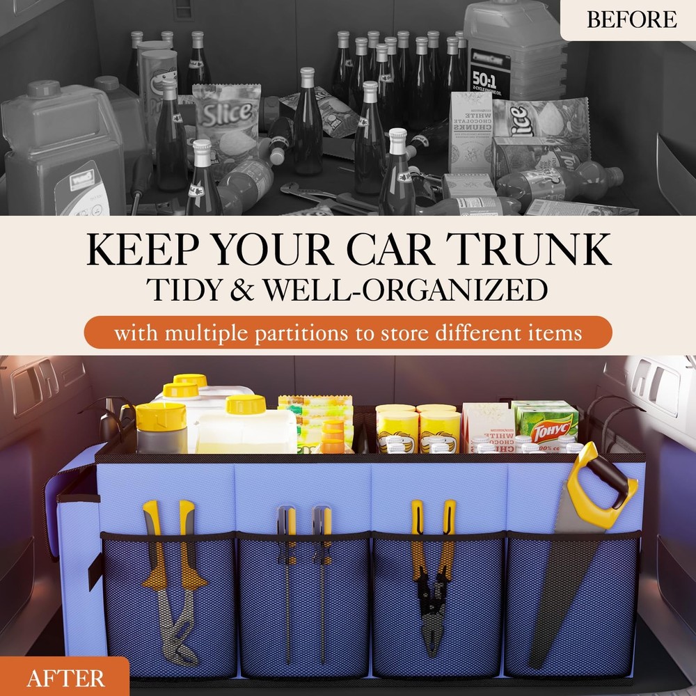 Large-Capacity Trunk Organizer Foldable for SUVs Sedans 2 Compartments
