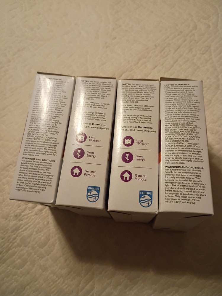 12 Pack Philips 40w LED Light Bulb 300 Lumens 4.5w Soft White