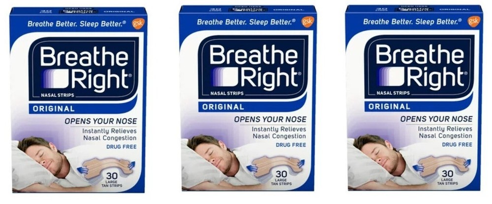 Breathe Right Tan Large Nasal Strips 30ct (3 Pack)