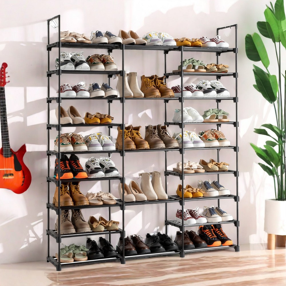 Black Modern Adjustable 9 Tiers Medium Shoe Rack,Stackable Assembly Shoe Shelves