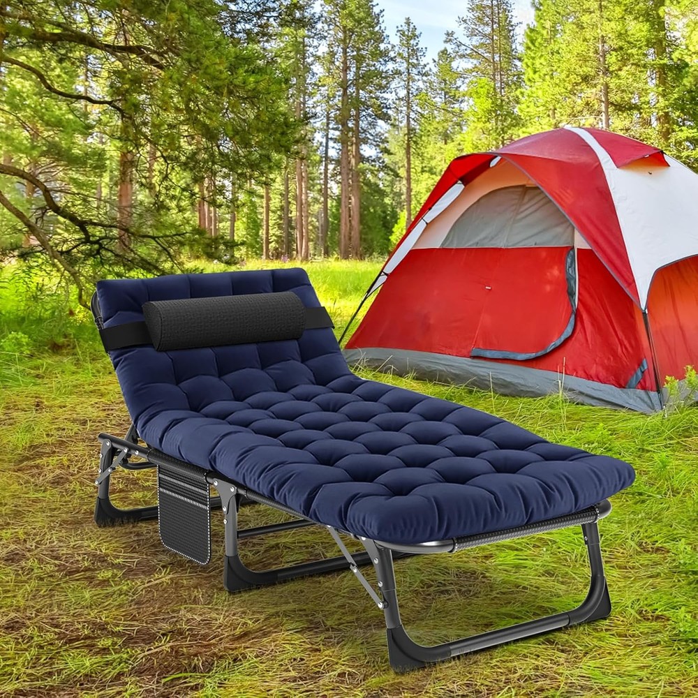 Portable Folding Camping Cot Adjustable 4-Position Adults Reclining Chaise