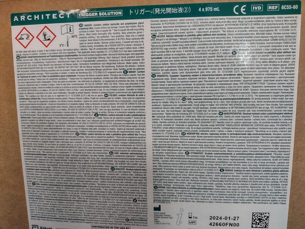 Abbott Architect Plus Trigger Solution - Box of 4 x 975 mL (6C55-60)