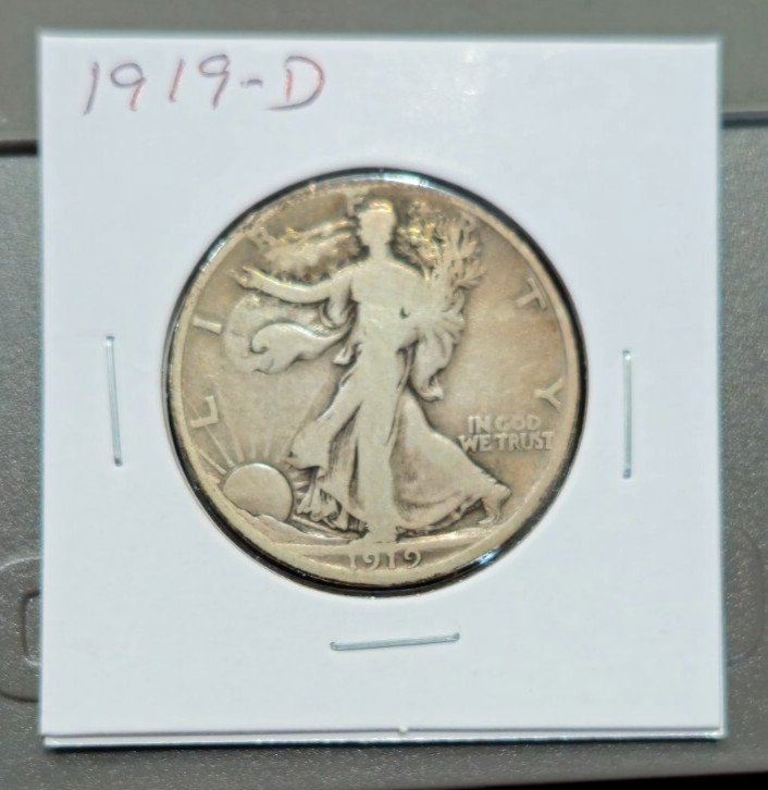 1919-D Walking Liberty Half - Better Grade - Light Toning - Original