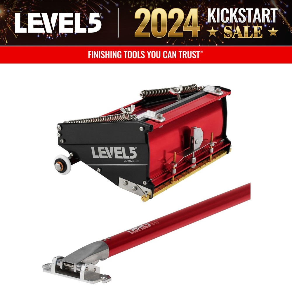 LEVEL5 Drywall Tools 7" Flat Finishing Box w/ 40"- 62" Extendable Handle | 4-572